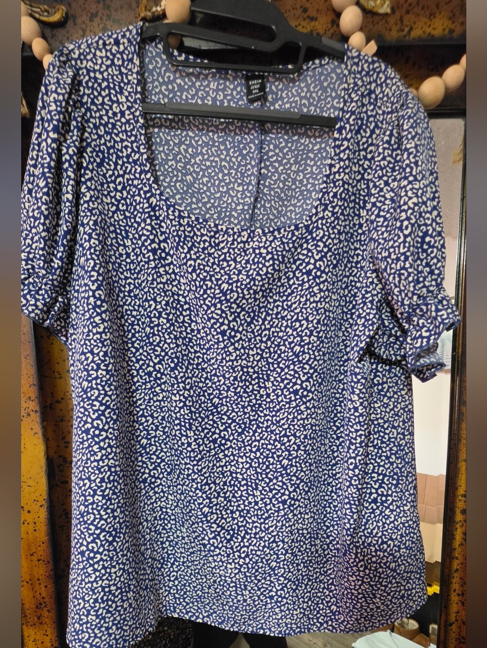 SHEIN Navy and White Leopard Scoop Neck Blouse